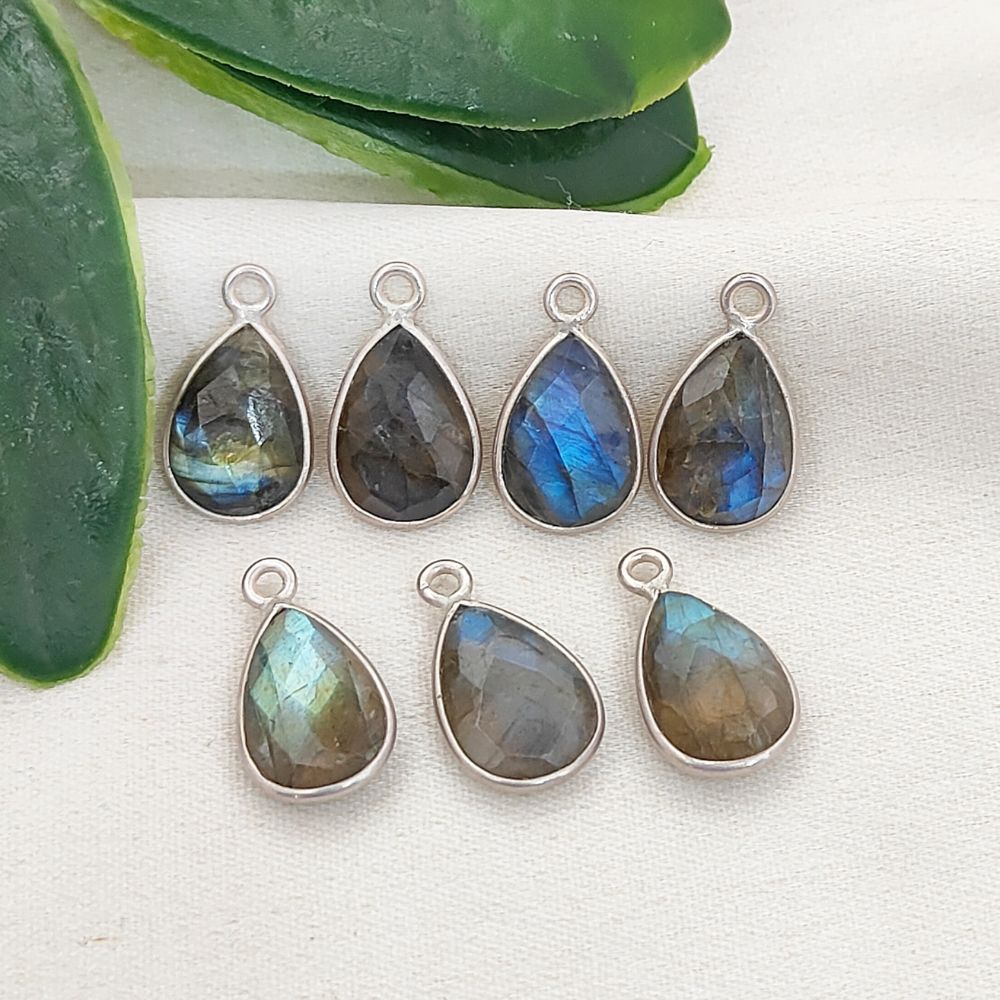 925 Sterling Silver Blue Flash Labradorite Teardrop Pendant Natural Gemstone Jewelry Charm- Selling Per Piece