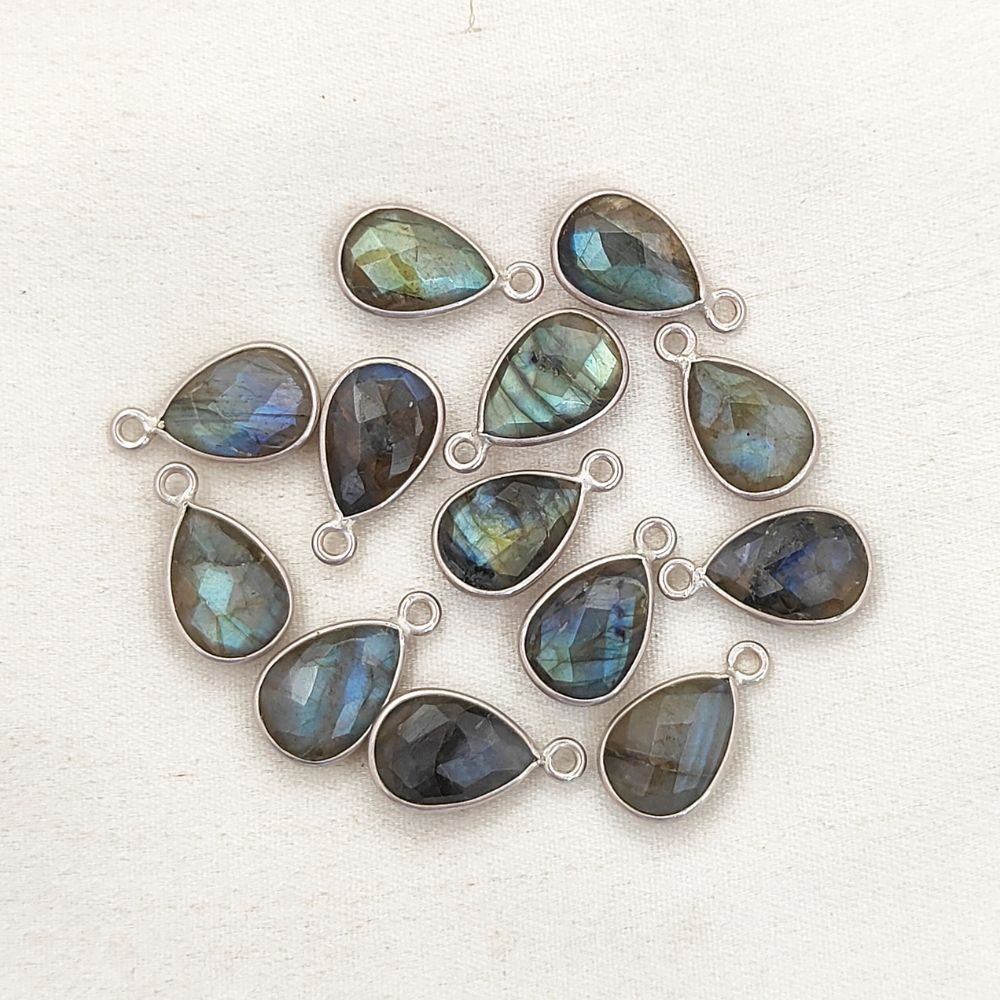 925 Sterling Silver Blue Flash Labradorite Teardrop Pendant Natural Gemstone Jewelry Charm- Selling Per Piece