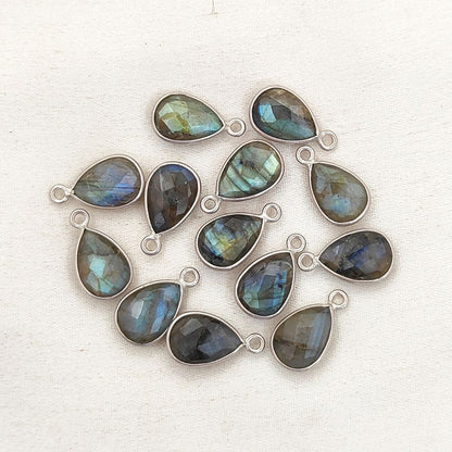 925 Sterling Silver Blue Flash Labradorite Teardrop Pendant Natural Gemstone Jewelry Charm- Selling Per Piece