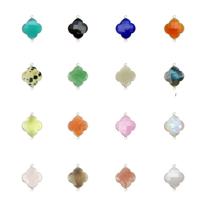 925 Sterling Silver Clover Bezel Charms Lucky Symbol Dual Loop Connector for Handmade Jewelry Designs