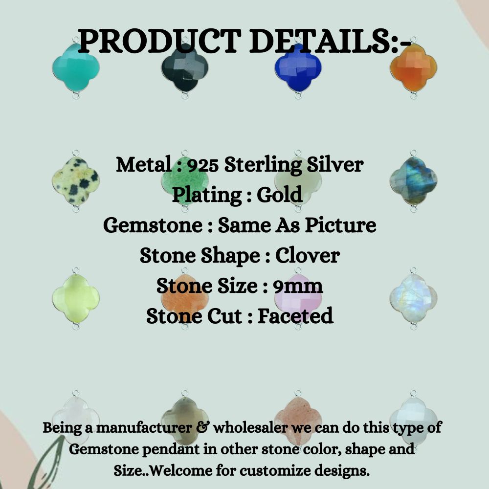 925 Sterling Silver Clover Bezel Charms Lucky Symbol Dual Loop Connector for Handmade Jewelry Designs