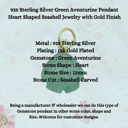Handmade Green Aventurine Seashell Pendant with Gold Plated Sterling Silver