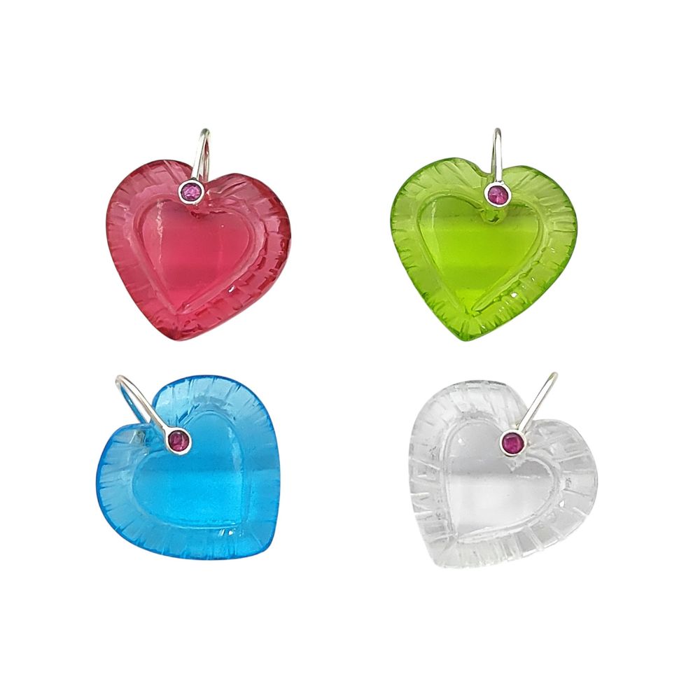 925 Sterling Silver Heart Pendant with Carved Multi-Color Gemstones, DIY Jewelry Necklace Charm