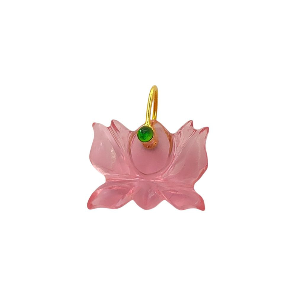 925 Sterling Silver Pink Quartz Lotus Carving Pendant Mahalaxmi Goddess Spiritual Healing Crystal Charm for Necklace Jewelry Making- Selling Per Piece