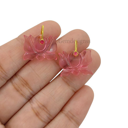 925 Sterling Silver Pink Quartz Lotus Carving Pendant Mahalaxmi Goddess Spiritual Healing Crystal Charm for Necklace Jewelry Making- Selling Per Piece