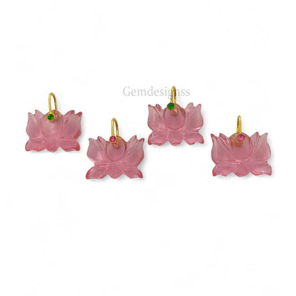 925 Sterling Silver Pink Quartz Lotus Carving Pendant Mahalaxmi Goddess Spiritual Healing Crystal Charm for Necklace Jewelry Making- Selling Per Piece