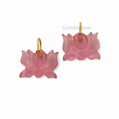 925 Sterling Silver Pink Quartz Lotus Carving Pendant Mahalaxmi Goddess Spiritual Healing Crystal Charm for Necklace Jewelry Making- Selling Per Piece