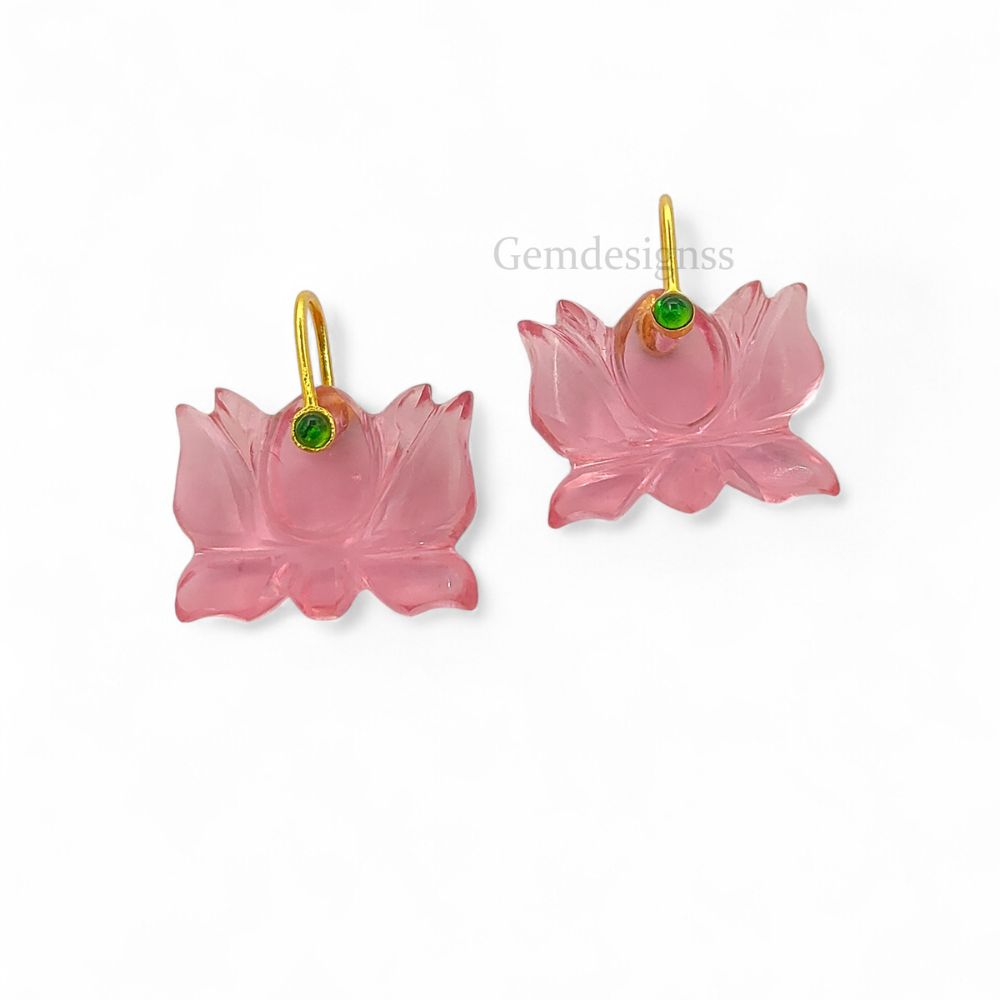 925 Sterling Silver Pink Quartz Lotus Carving Pendant Mahalaxmi Goddess Spiritual Healing Crystal Charm for Necklace Jewelry Making- Selling Per Piece