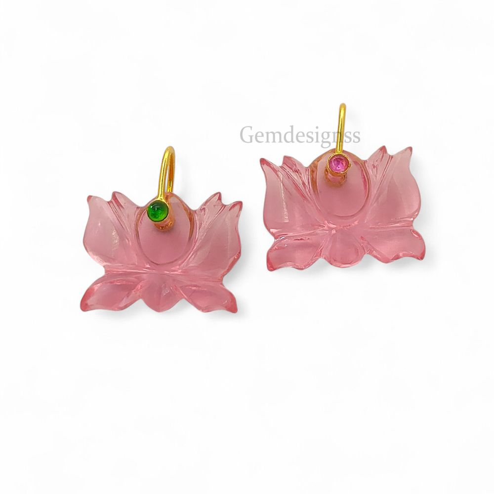925 Sterling Silver Pink Quartz Lotus Carving Pendant Mahalaxmi Goddess Spiritual Healing Crystal Charm for Necklace Jewelry Making- Selling Per Piece
