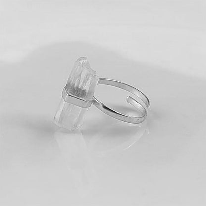 925 Sterling Silver Raw Clear Quartz Adjustable Ring Gold Plated Handmade Minimalist Jewelry For Women- Selling Per Piece