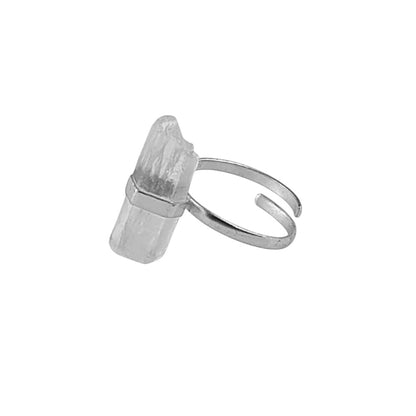925 Sterling Silver Raw Clear Quartz Adjustable Ring Gold Plated Handmade Minimalist Jewelry For Women- Selling Per Piece