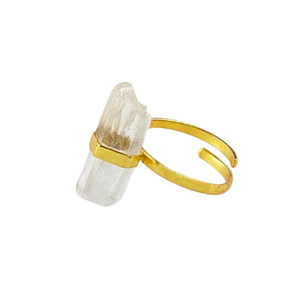 925 Sterling Silver Raw Clear Quartz Adjustable Ring Gold Plated Handmade Minimalist Jewelry For Women- Selling Per Piece