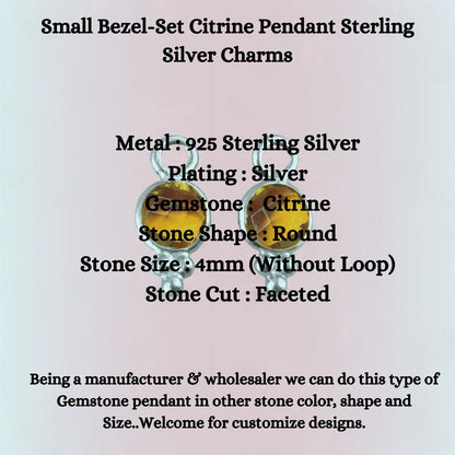 Small Bezel-Set Citrine Pendant Sterling Silver Charms