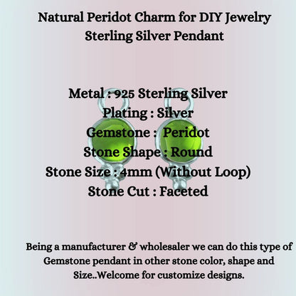 Natural Peridot Charm for DIY Jewelry Sterling Silver Pendant