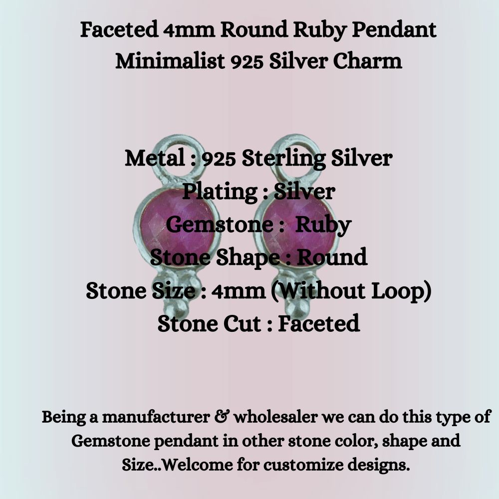 Faceted 4mm Round Ruby Pendant Minimalist 925 Silver Charm