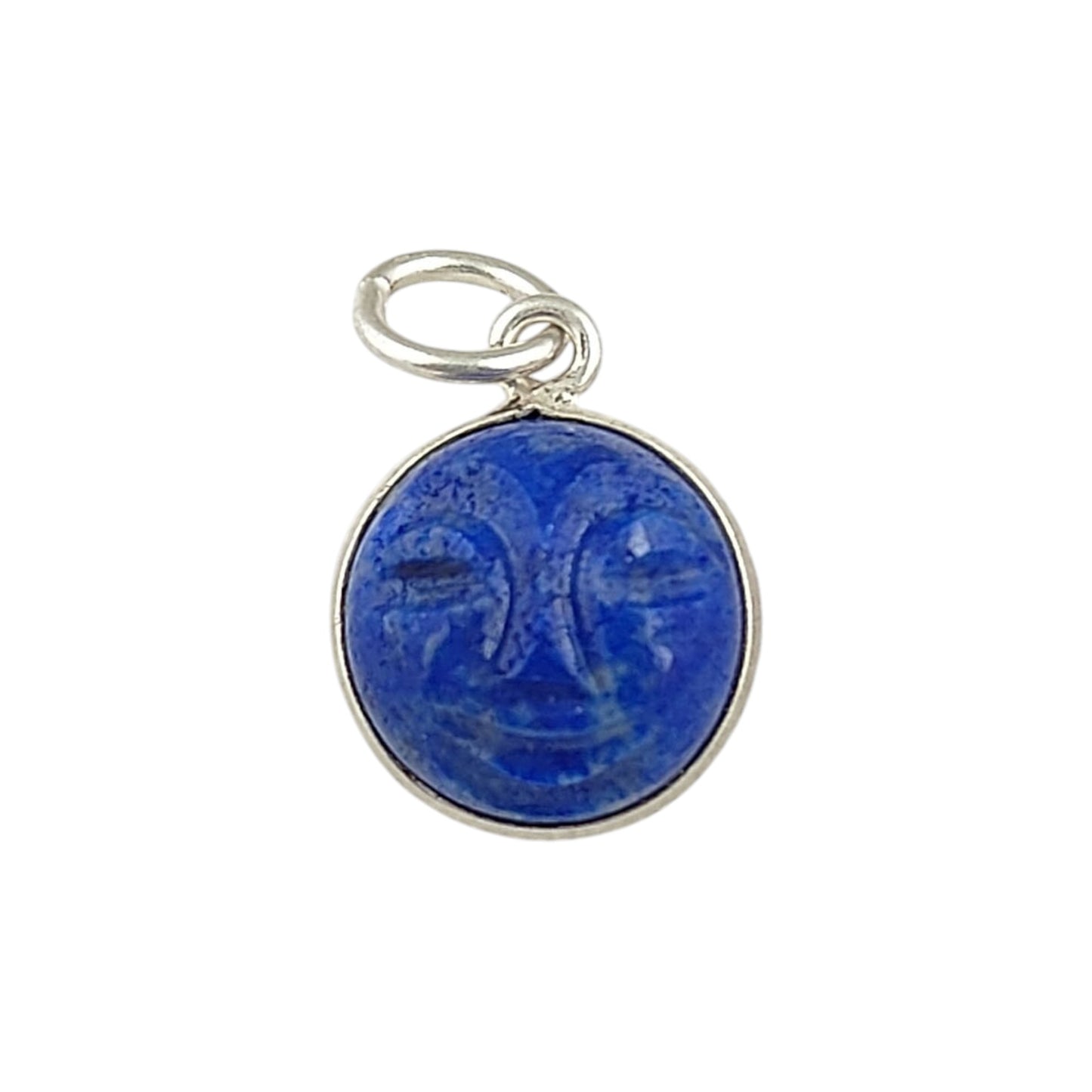 Unique Lapis Lazuli Carved Moon Face Pendant Handmade Sterling Silver Gold Plated Healing Crystal Necklace Charms – Selling Per Piece