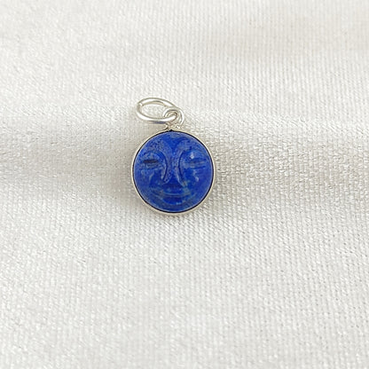 Unique Lapis Lazuli Carved Moon Face Pendant Handmade Sterling Silver Gold Plated Healing Crystal Necklace Charms – Selling Per Piece
