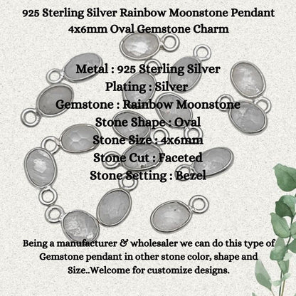 4x6mm Oval Rainbow Moonstone Charm Necklace