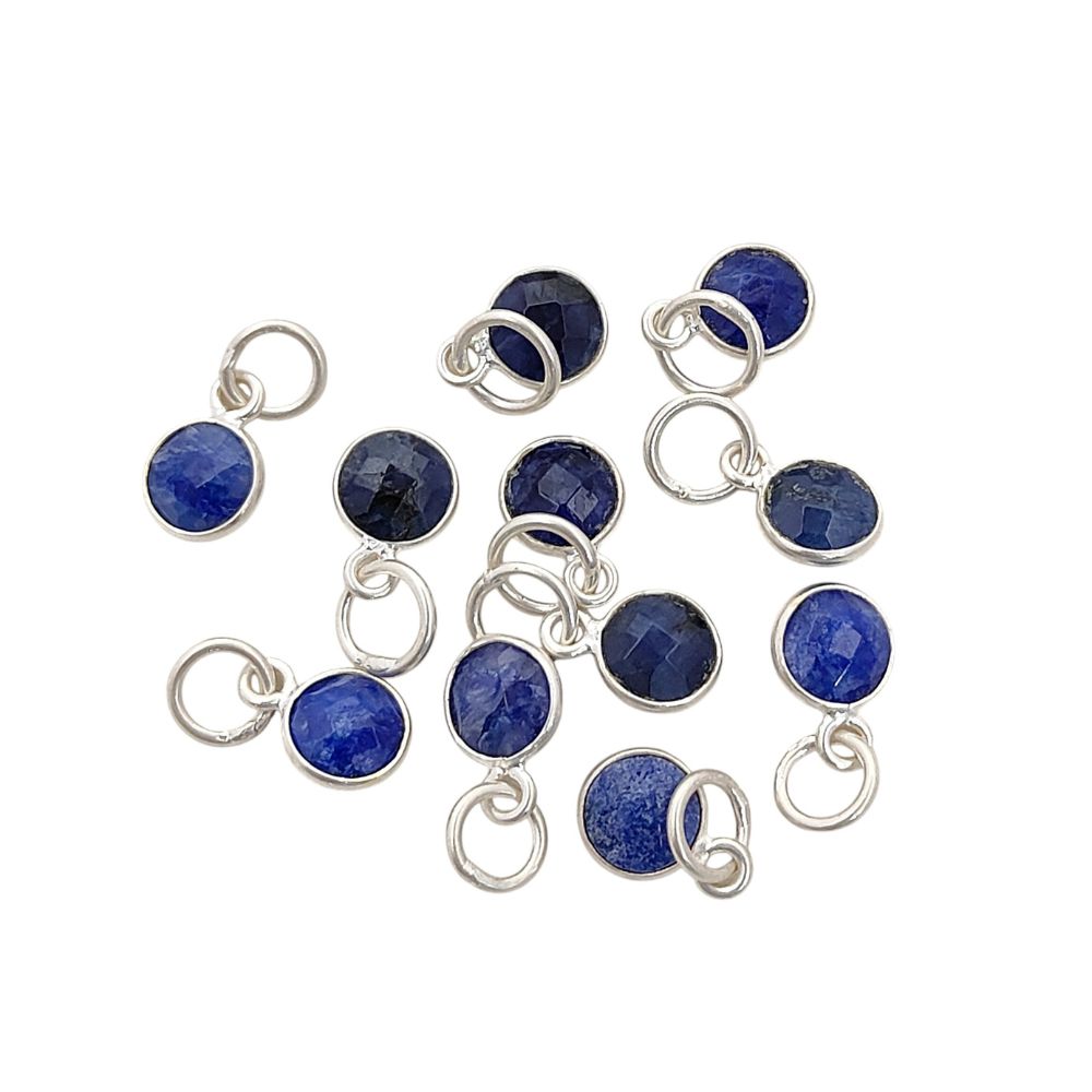 Handmade Round Multi-Gemstone Pendant in Gold Plated Sterling Silver 6mm Faceted Birthstone Charm Necklace- Selling Per Piece