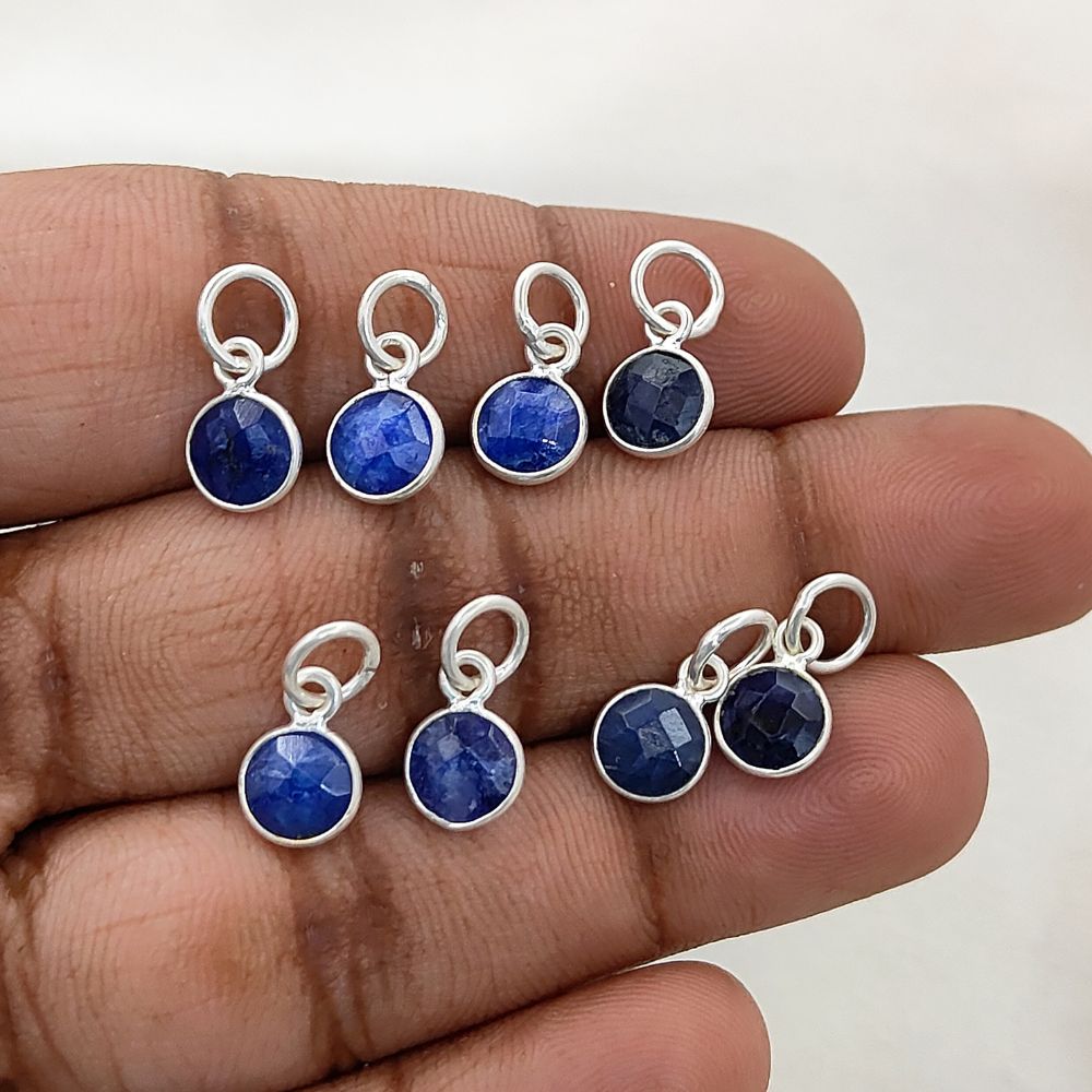 Gold Vermeil & Sterling Silver Sapphire Pendant Handmade 6mm Round Faceted September Birthstone Necklace Charm- Selling Per Piece