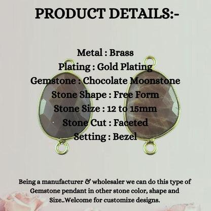 Gold Plated Chocolate Moonstone Free Form Connector, 12–15mm Natural Gemstone Link for DIY Earrings & Jewelry Projects- Selling Per Piece