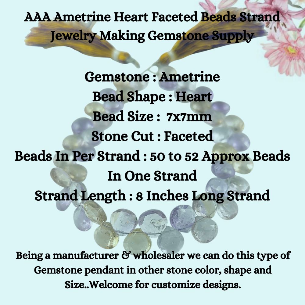 Ametrine Heart Faceted Beads – Unique Blend of Amethyst and Citrine for Stunning Jewelry Designs