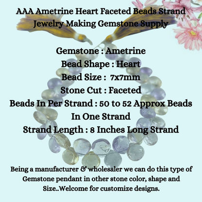 Ametrine Heart Faceted Beads – Unique Blend of Amethyst and Citrine for Stunning Jewelry Designs