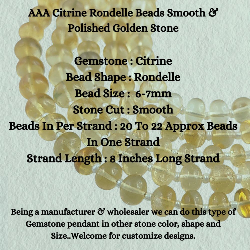 AAA Citrine Rondelle Beads Smooth & Polished Golden Stone