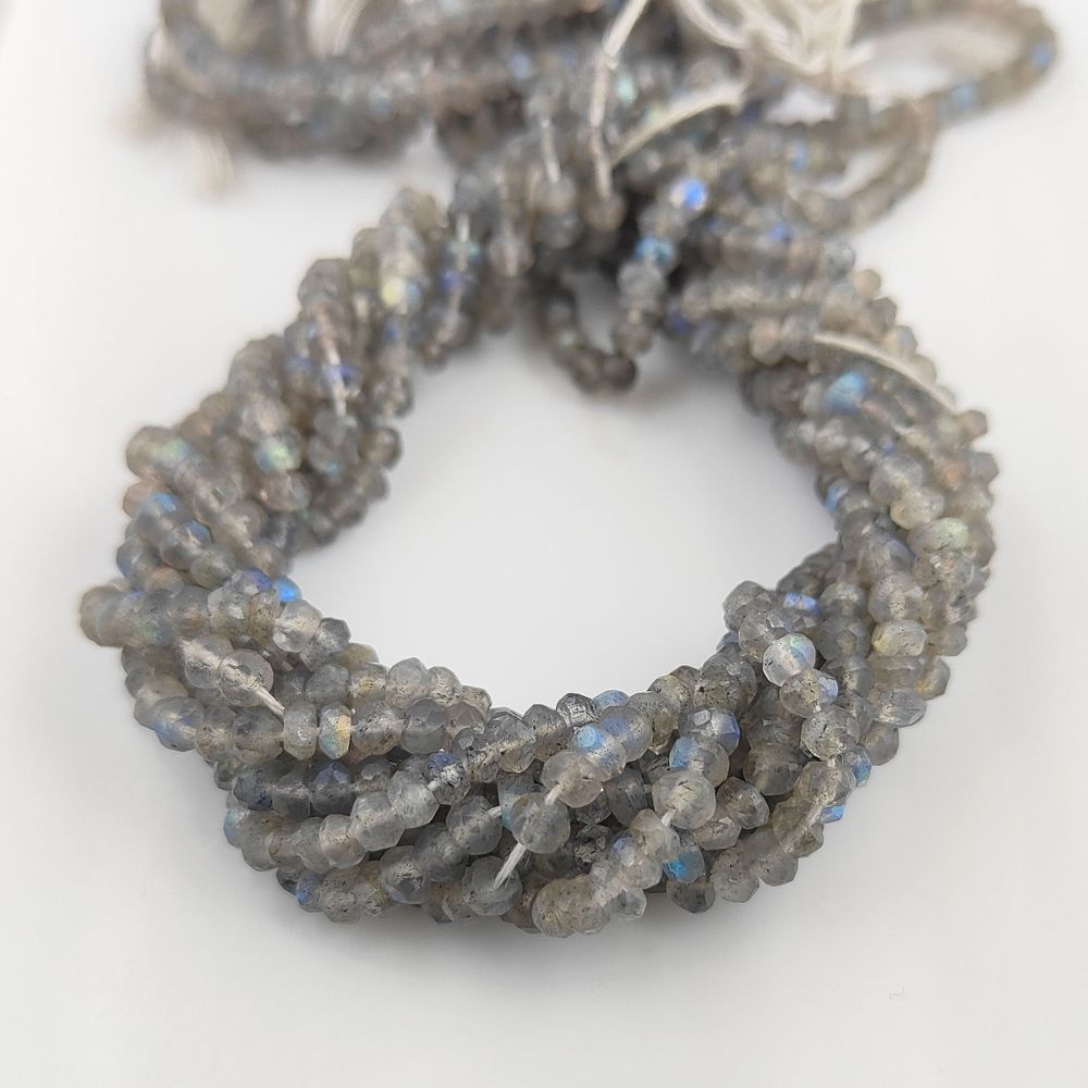 Natural Labradorite Faceted Rondelle Beads – Stunning Blue Flash in 3mm Size