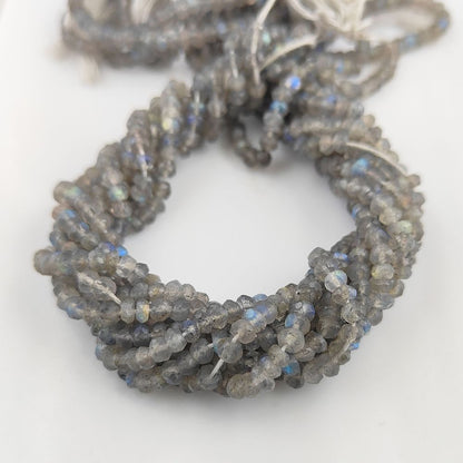 Natural Labradorite Faceted Rondelle Beads – Stunning Blue Flash in 3mm Size