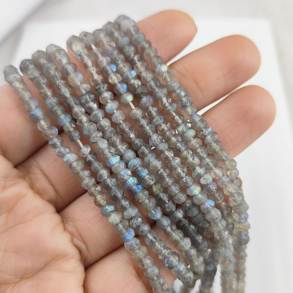 AAA Grade Labradorite Gemstone Beads – 3mm Faceted Rondelle Cut for Jewelry