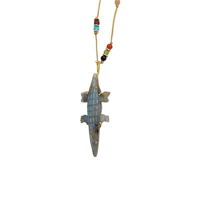 Adjustable Blue Fire Labradorite Necklace Hand-Knotted Gemstone Jewelry Statement Boho Summer Pendant