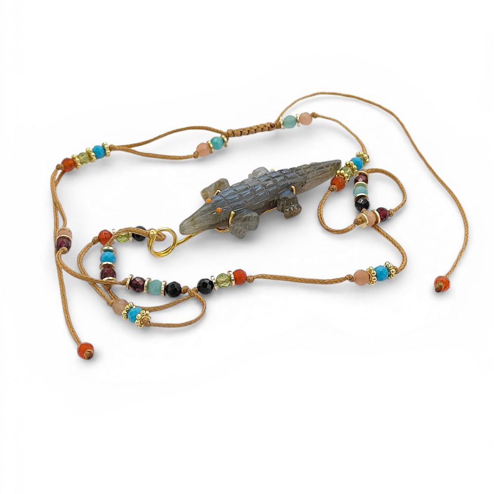 Adjustable Blue Fire Labradorite Necklace Hand-Knotted Gemstone Jewelry Statement Boho Summer Pendant