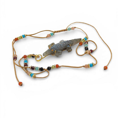 Adjustable Blue Fire Labradorite Necklace Hand-Knotted Gemstone Jewelry Statement Boho Summer Pendant