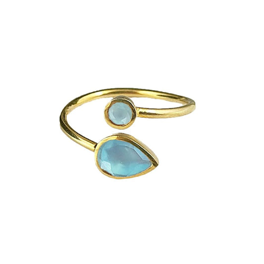 Adjustable Aqua Chalcedony Ring – Gold Plated 925 Sterling Silver