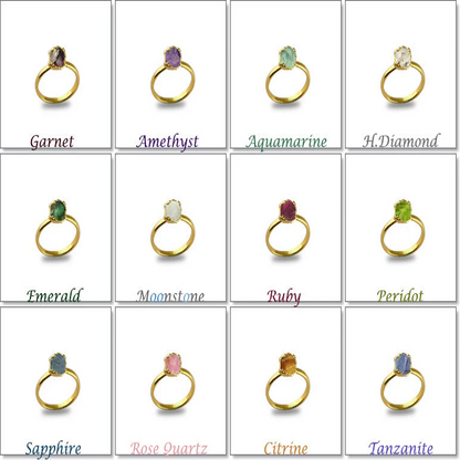 Handmade All Birthstone Raw Gemstone Statement Rings Gold Electroplated Minimalist Jewelry For Gift- Selling Per Piece