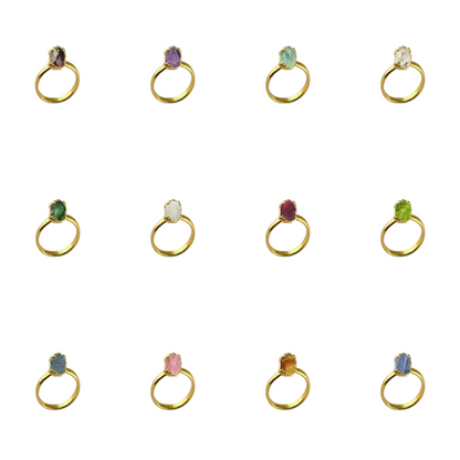 Handmade All Birthstone Raw Gemstone Statement Rings Gold Electroplated Minimalist Jewelry For Gift- Selling Per Piece