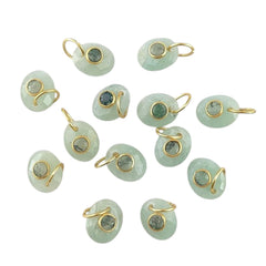 Amazonite & Moss Agate Double Gemstone Pendant Handmade Gold Plated Charm for Minimalist Jewelry- Selling Per Piece