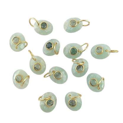 10x8mm Oval Amazonite Pendant Gold Plated 925 Silver Charms with Moss Agate for Healing & Spiritual Jewelry- Selling Per Piece