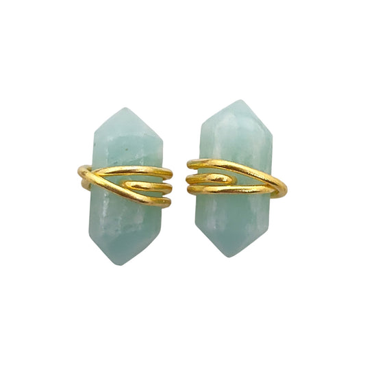 12x5mm Amazonite Stud Earrings for Women Handmade Gold Vermeil Healing Gemstone Jewelry- Selling Per Pair