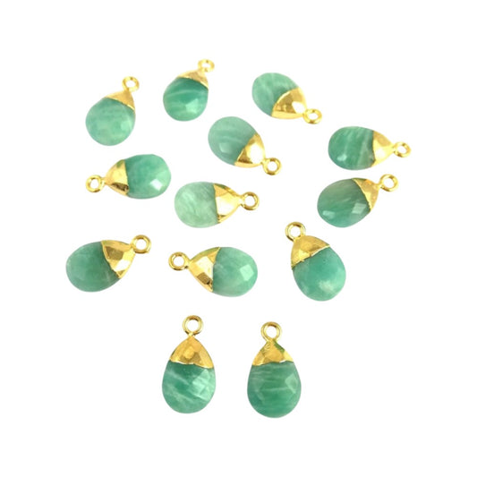 13x9mm Amazonite Gemstone Teardrop Pendant Pear Cut Natural Stone Charm with Gold Electroplating – Selling Per Piece