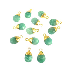 13x9mm Amazonite Gemstone Teardrop Pendant Pear Cut Natural Stone Charm with Gold Electroplating – Selling Per Piece