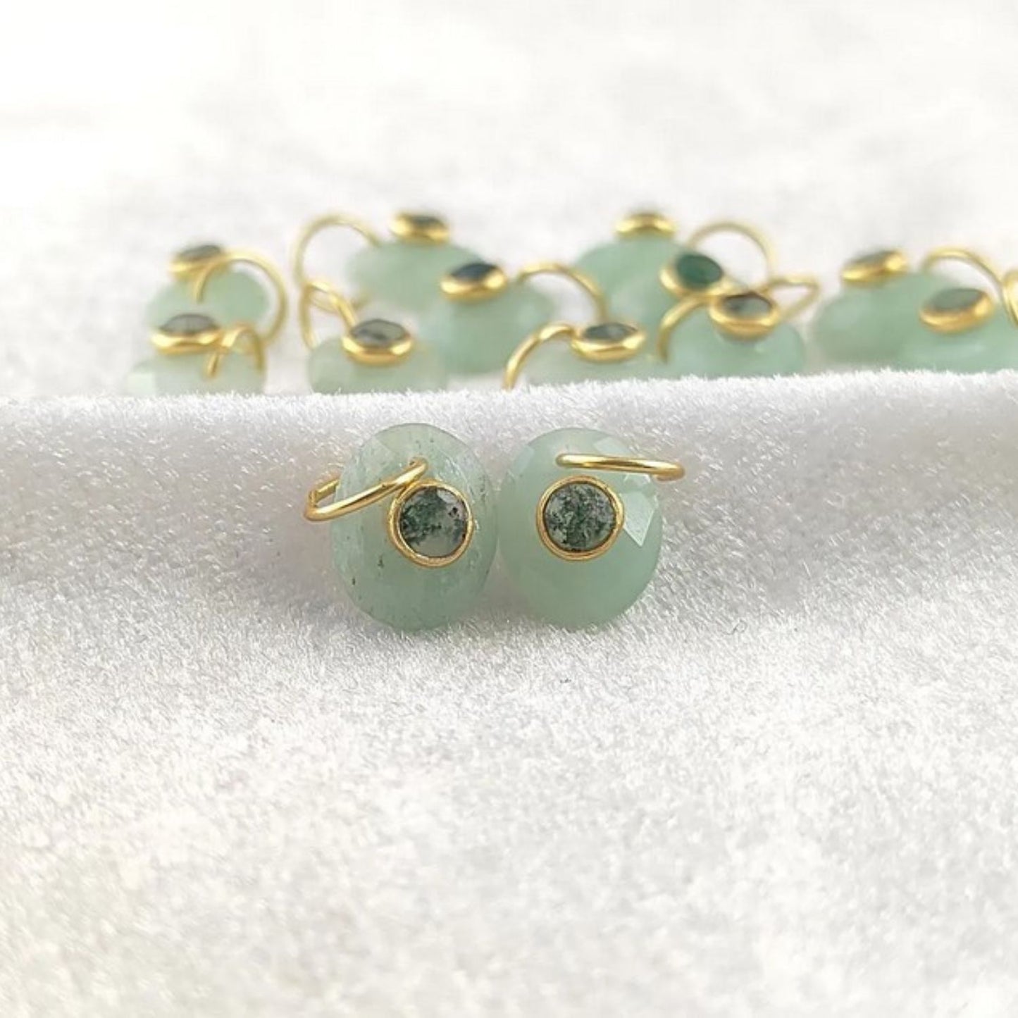 10x8mm Oval Amazonite Pendant Gold Plated 925 Silver Charms with Moss Agate for Healing & Spiritual Jewelry- Selling Per Piece