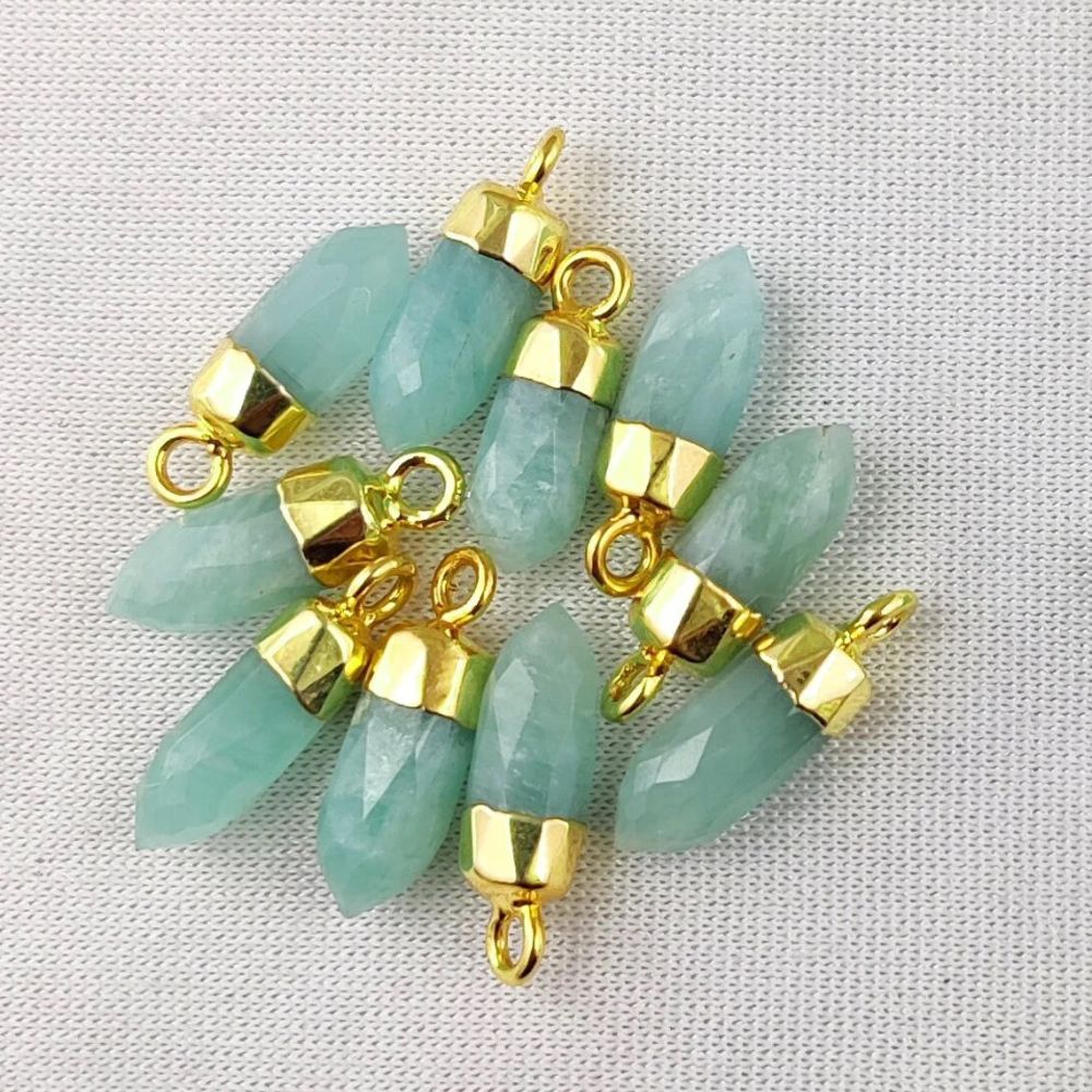 Amazonite Crystal Spike Pendant with Gold or Silver Cap Bohemian Gemstone Necklace Charm