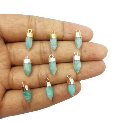 Amazonite Crystal Spike Pendant with Gold or Silver Cap Bohemian Gemstone Necklace Charm
