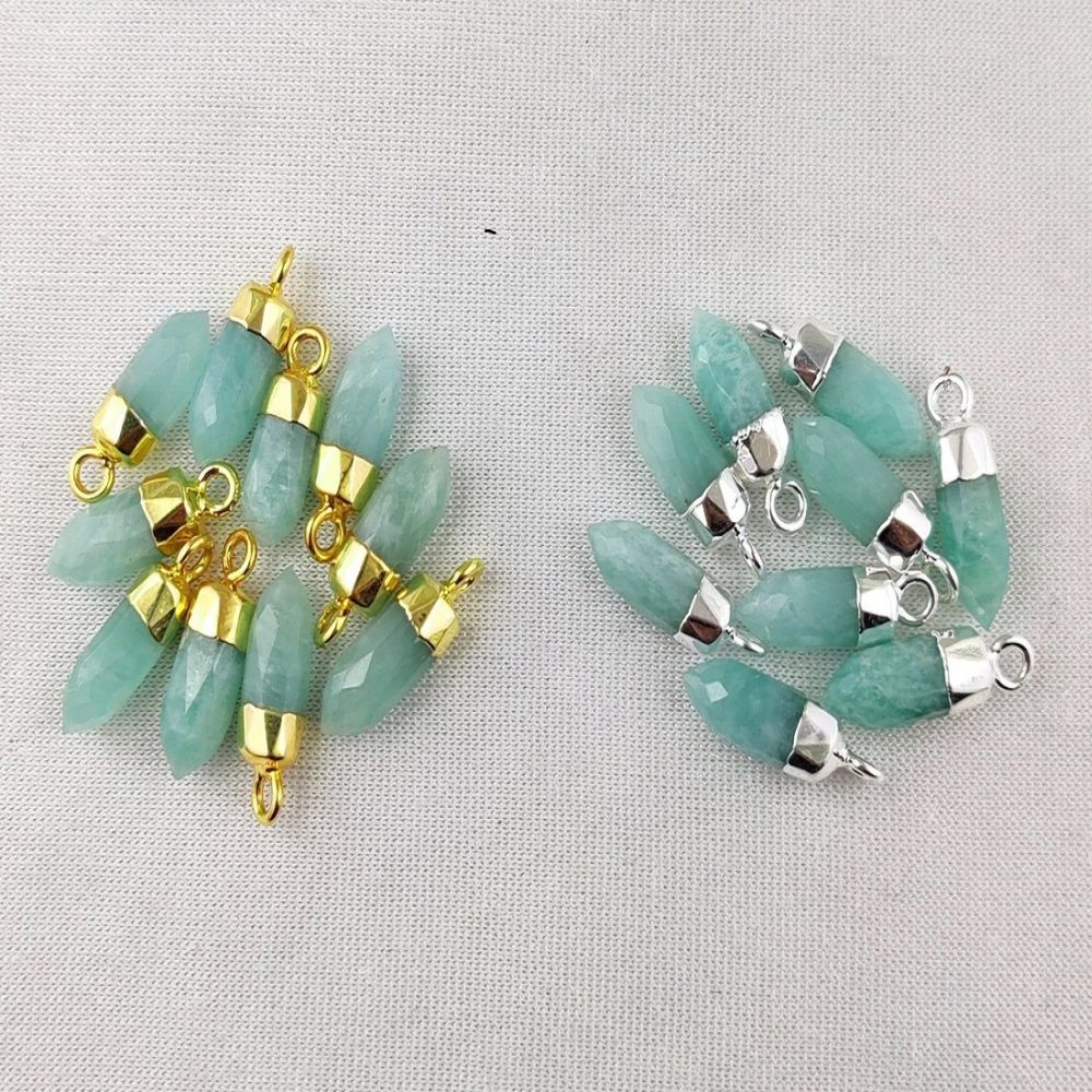 Amazonite Crystal Spike Pendant with Gold or Silver Cap Bohemian Gemstone Necklace Charm