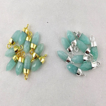 Amazonite Crystal Spike Pendant with Gold or Silver Cap Bohemian Gemstone Necklace Charm