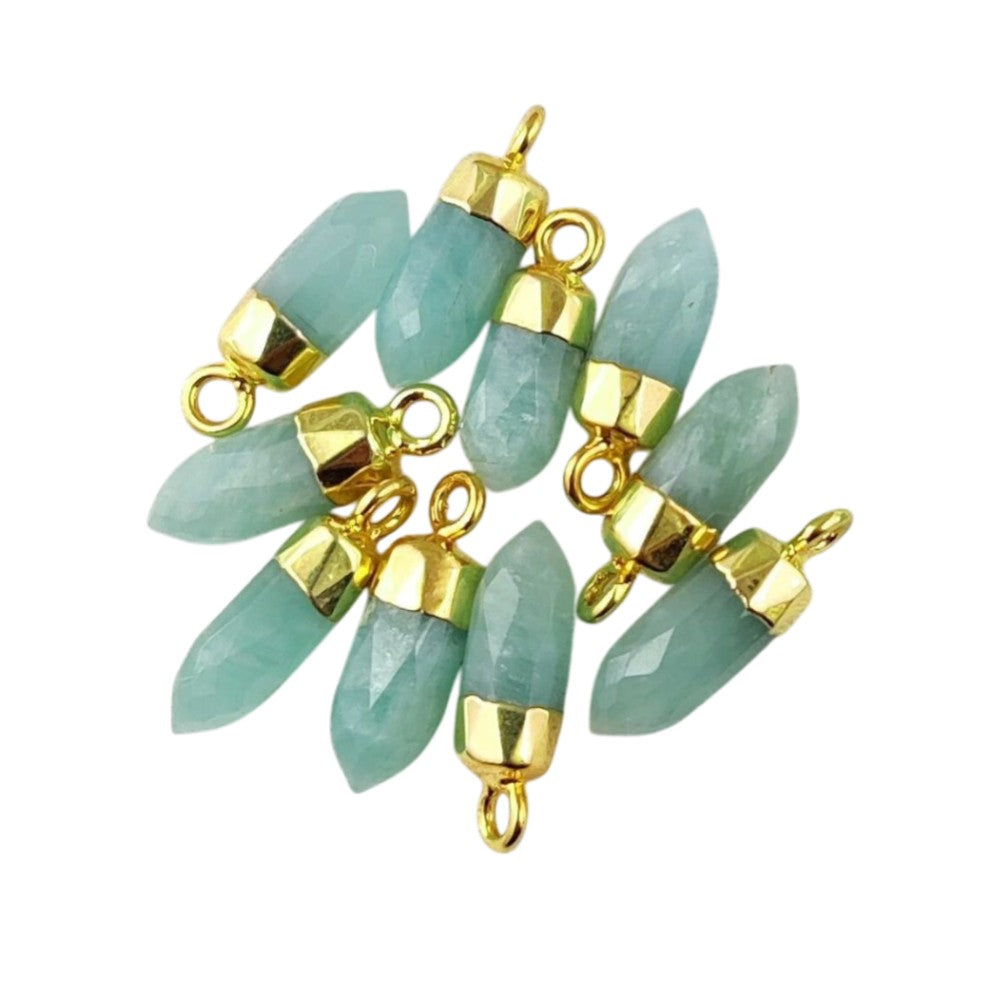Amazonite Crystal Spike Pendant with Gold or Silver Cap Bohemian Gemstone Necklace Charm