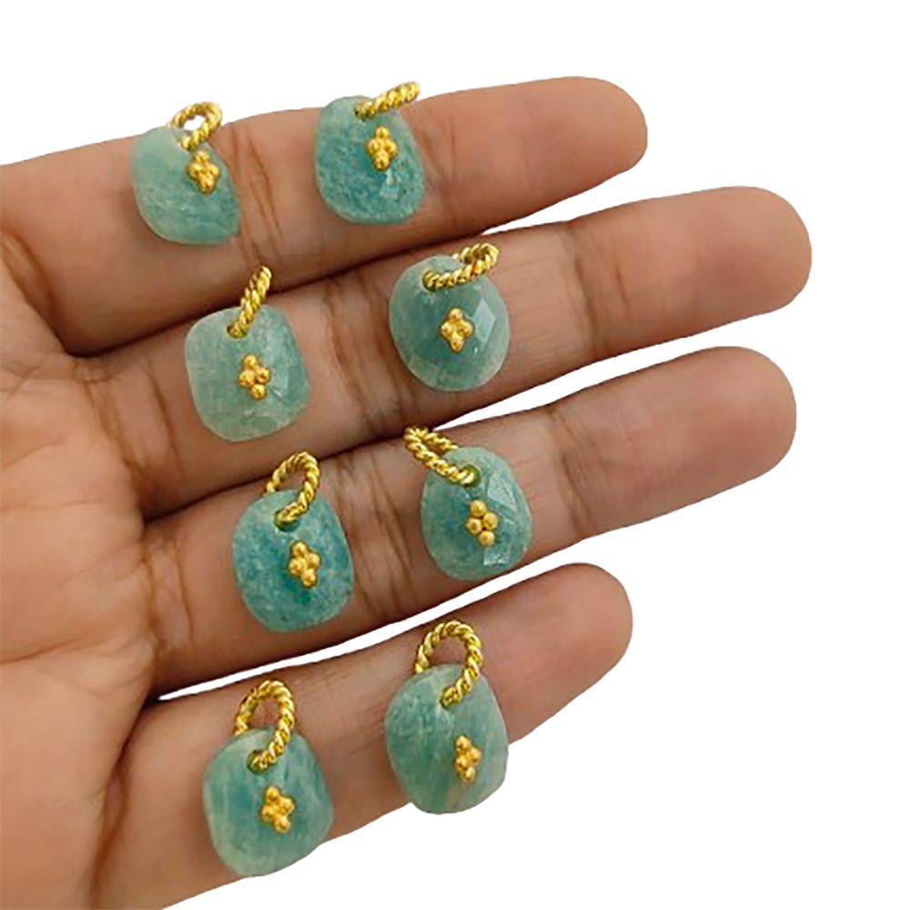 Amazonite Gemstone Pendant Freeform Crystal Jewelry Making Supply Twisted Bail Gold/Silver Plated Boho Necklace Charm