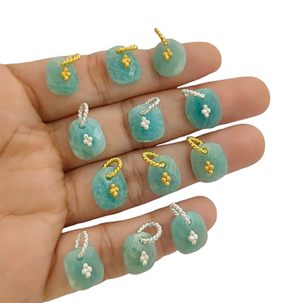 Amazonite Gemstone Pendant Freeform Crystal Jewelry Making Supply Twisted Bail Gold/Silver Plated Boho Necklace Charm